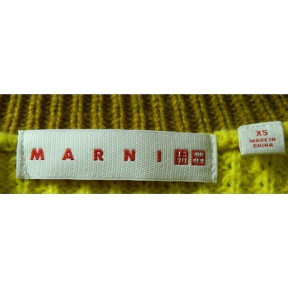 MARNI x UNIQLO Sweater  Size X-Small Yellow Mustard Popcorn Knit V-Neck - Picture 8 of 9